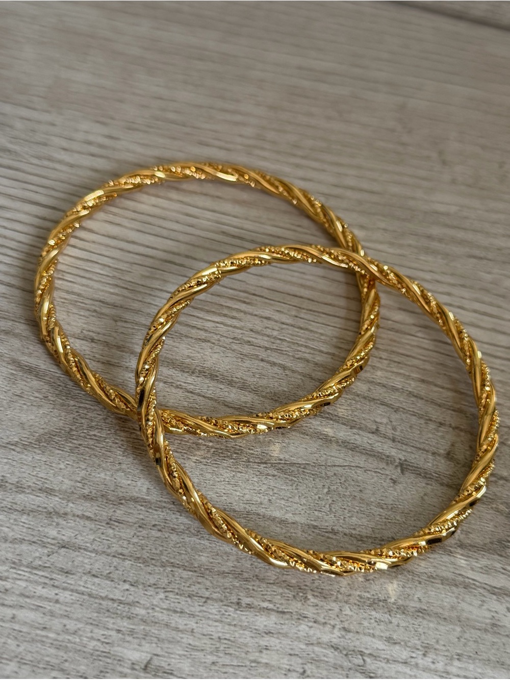 Set of 2 Dubai Style 24K Gold Plated Twisted Bangle Bracelets